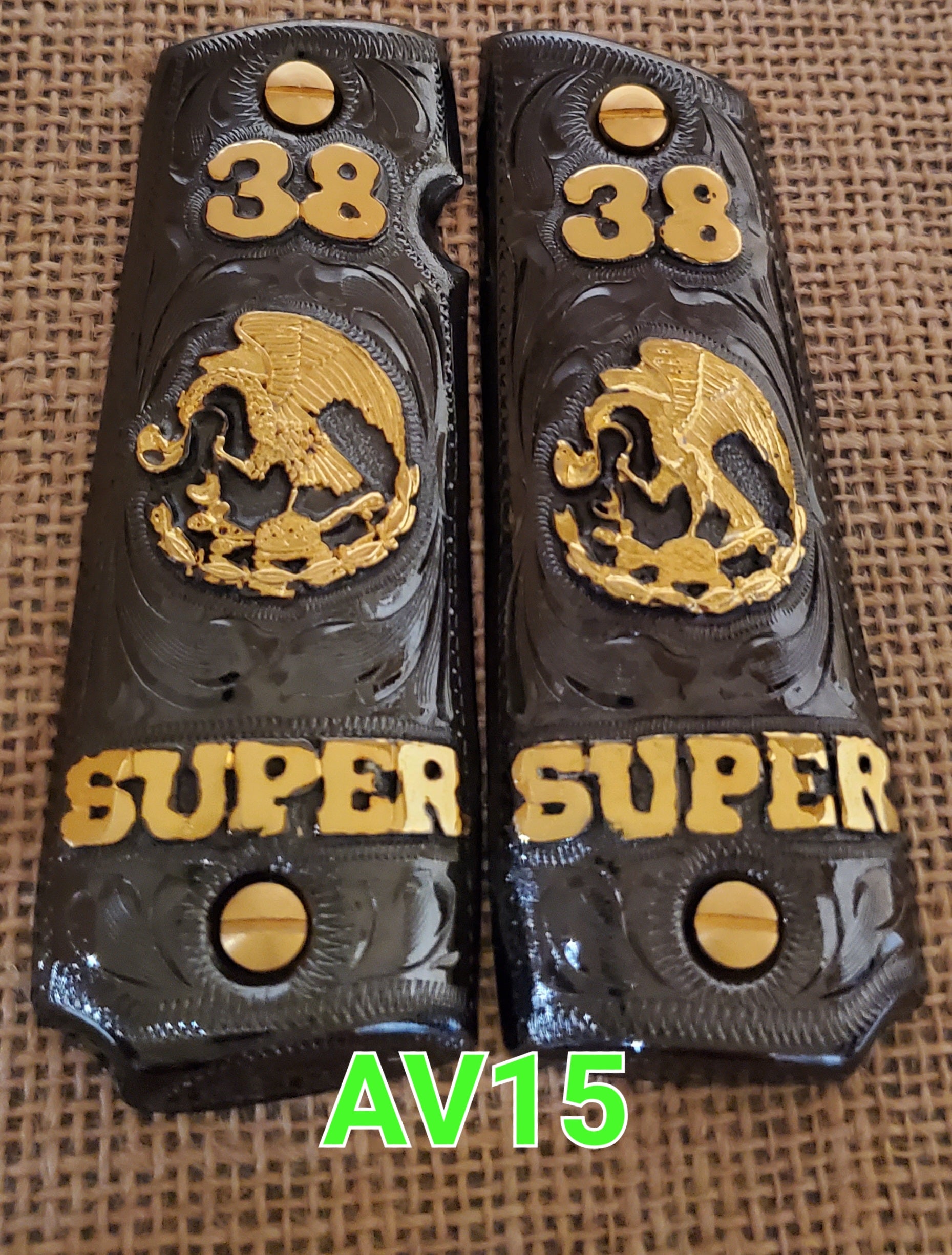 38 super varios style eagle centenario 1911 govermment gun grips cachas 24k gold plated