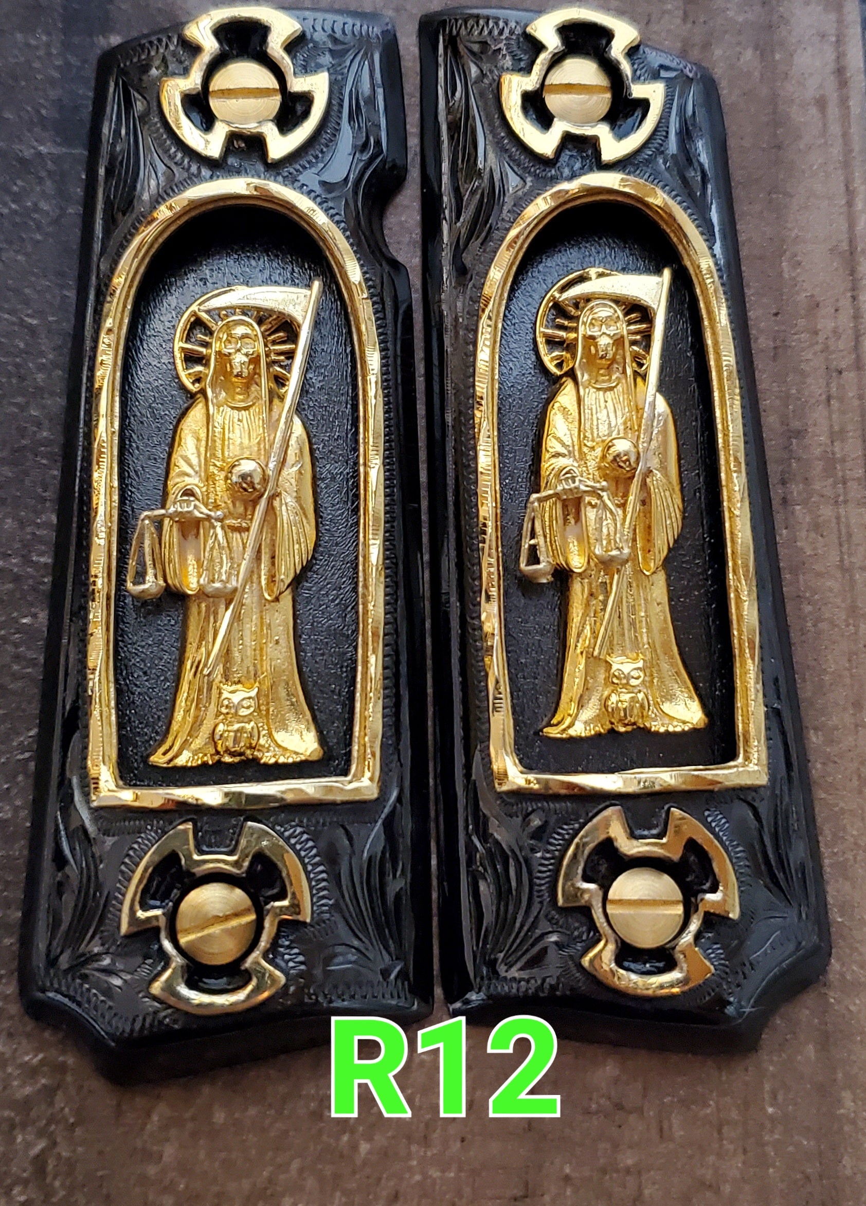 1911 santa muerte holy reaper many mexican styles government gun grips cachas 24k gold plated