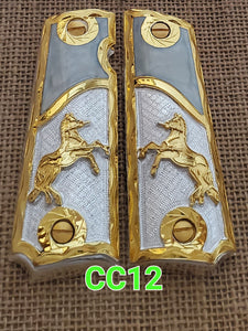 1911 caballitos logo narco mexican style government gun grips cachas 24k gold plated