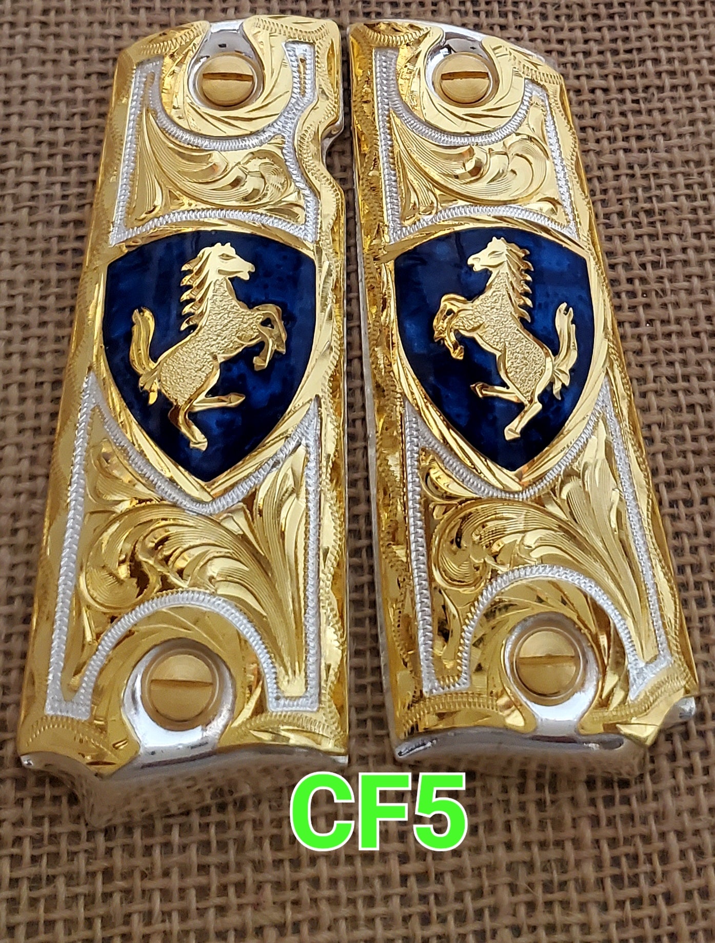 1911 cachas caballitos F narco mexican style government gun grips cachas 24k gold plated