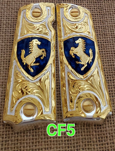 1911 cachas caballitos F narco mexican style government gun grips cachas 24k gold plated