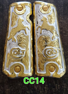 1911 caballitos logo narco mexican style government gun grips cachas 24k gold plated