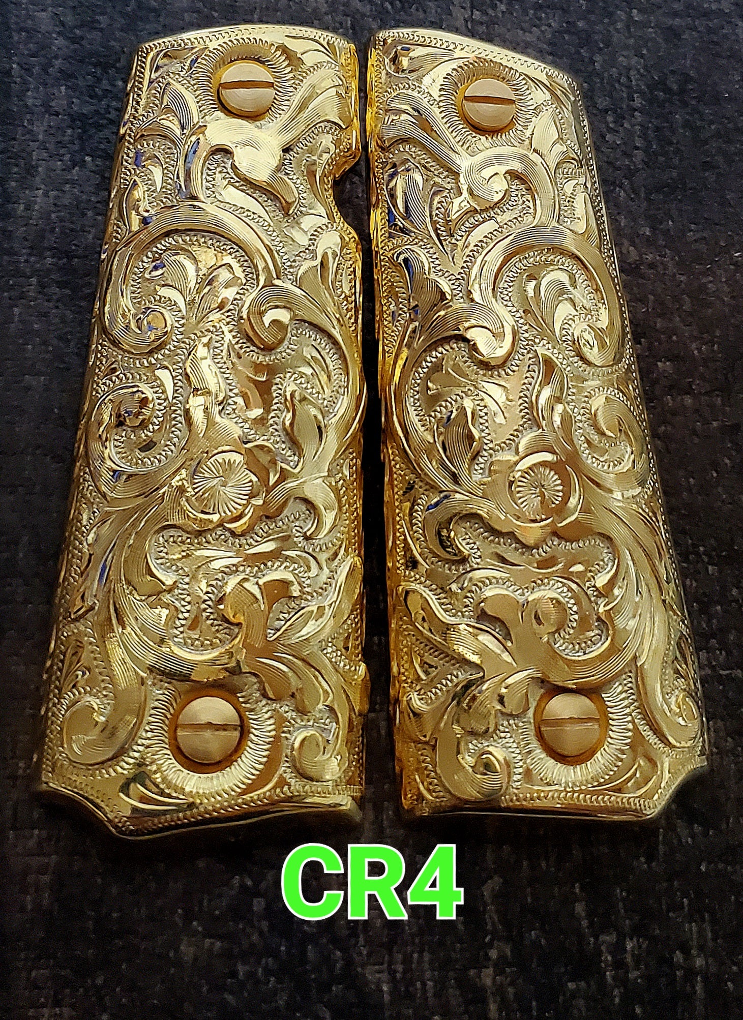 Floral rameado style 1911 full size custom premium gun grips cachas gold and silver plated