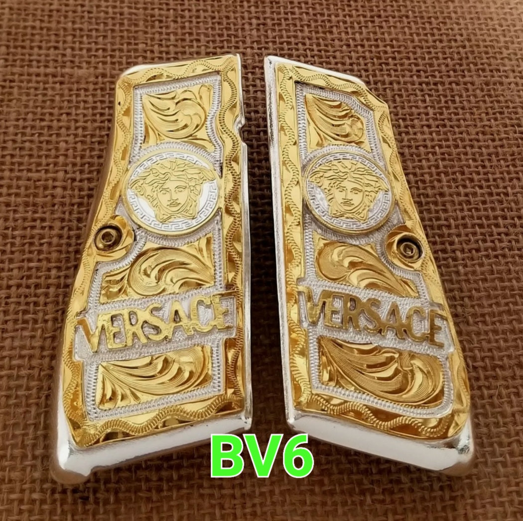 Browning highpower many mexican style grips cachas Handmade engraved 24k gold plated