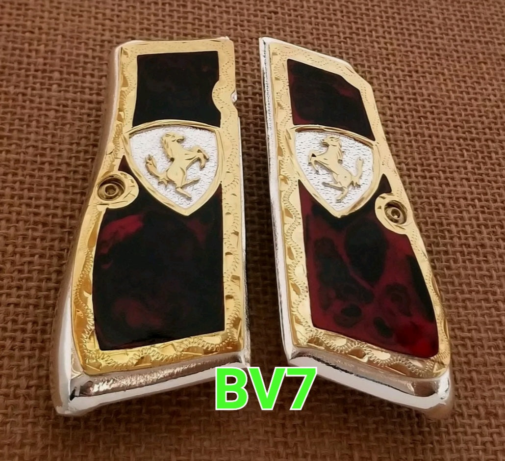 Browning highpower many mexican style grips cachas Handmade engraved 24k gold plated