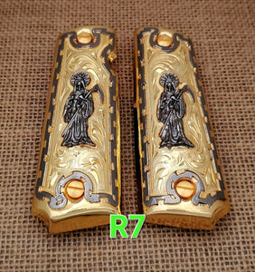 1911 santa muerte holy reaper many mexican styles government gun grips cachas 24k gold plated