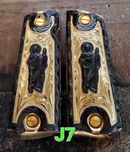 Cachas 1911 saint Jude narco mexican style government gun grips cachas 24k gold plated