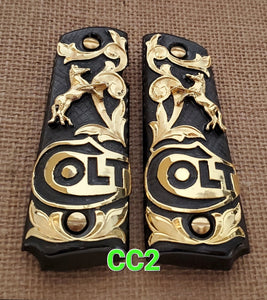 1911 caballitos logo narco mexican style government gun grips cachas 24k gold plated