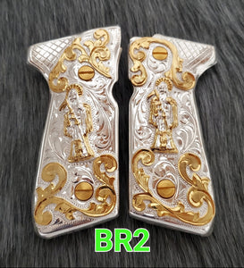 Santa muerte Reaper Beretta 92fs cachas 24k gold Plated best mexican engraved Grips