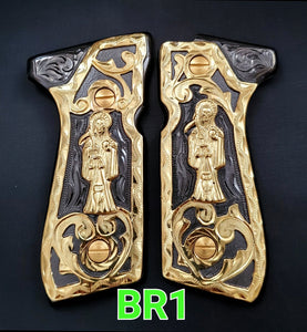 Santa muerte Reaper Beretta 92fs cachas 24k gold Plated best mexican engraved Grips