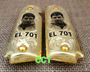 El chapo mexican style narco Cachas mexicanas 1911 full size grips gold plated