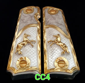 1911 caballitos logo narco mexican style government gun grips cachas 24k gold plated