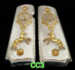 1911 caballitos logo narco mexican style government gun grips cachas 24k gold plated