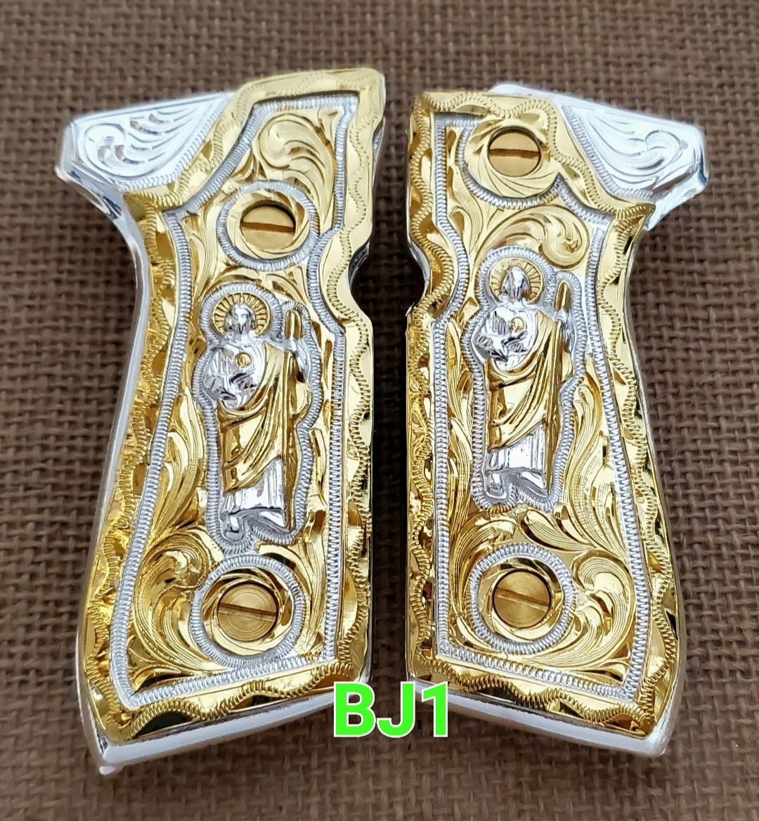 San judas saint jude custom made premium cachas pistol grips 24k gold Plated beretta 92fs