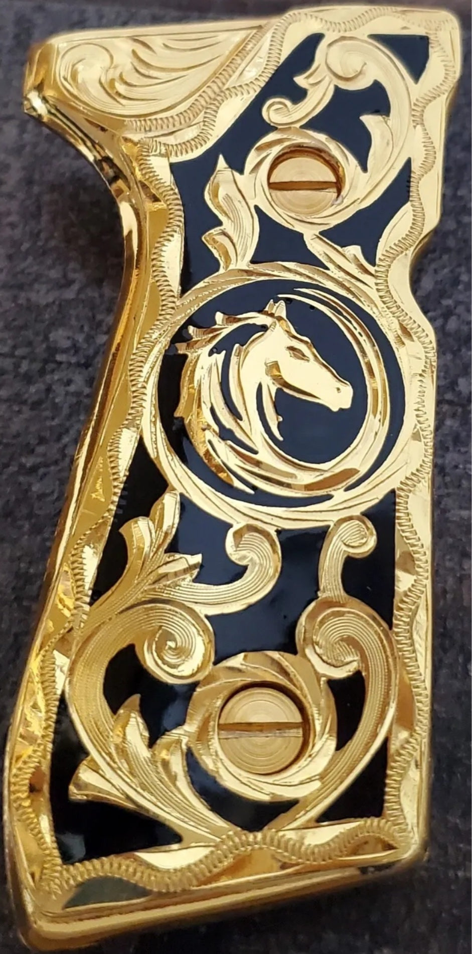 Horses caballos golden and black custom made beretta 92fs cachas pistol grips 24k gold Plated