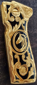 Horses caballos golden and black custom made beretta 92fs cachas pistol grips 24k gold Plated