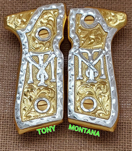 varios styles gold and silver custom made beretta 92fs cachas pistol grips 24k gold Plated