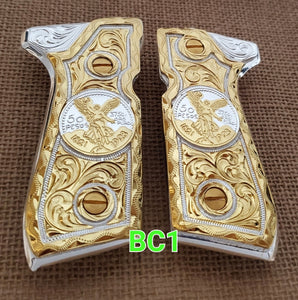 centenarios silver,black,golden custom made beretta 92fs cachas pistol grips 24k gold Plated