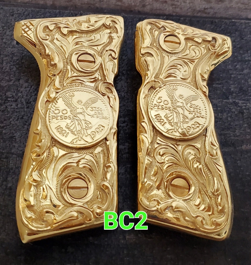 centenarios silver,black,golden custom made beretta 92fs cachas pistol grips 24k gold Plated