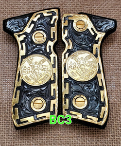 centenarios silver,black,golden custom made beretta 92fs cachas pistol grips 24k gold Plated