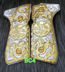 centenarios silver,black,golden custom made beretta 92fs cachas pistol grips 24k gold Plated