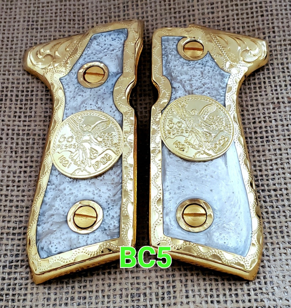 centenarios silver,black,golden custom made beretta 92fs cachas pistol grips 24k gold Plated