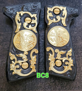 centenarios silver,black,golden custom made beretta 92fs cachas pistol grips 24k gold Plated