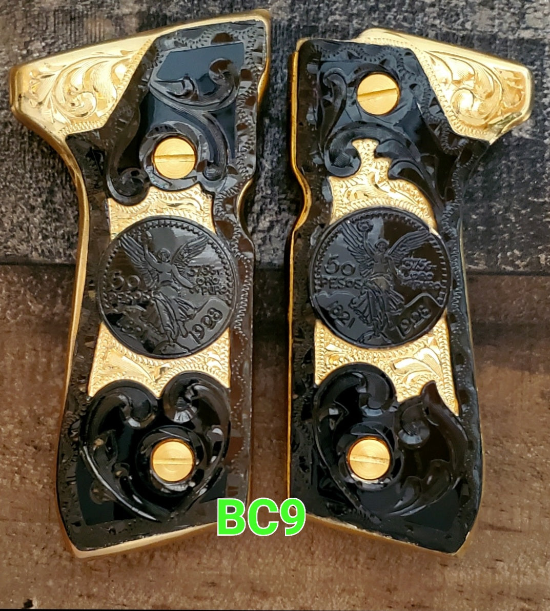 centenarios silver,black,golden custom made beretta 92fs cachas pistol grips 24k gold Plated