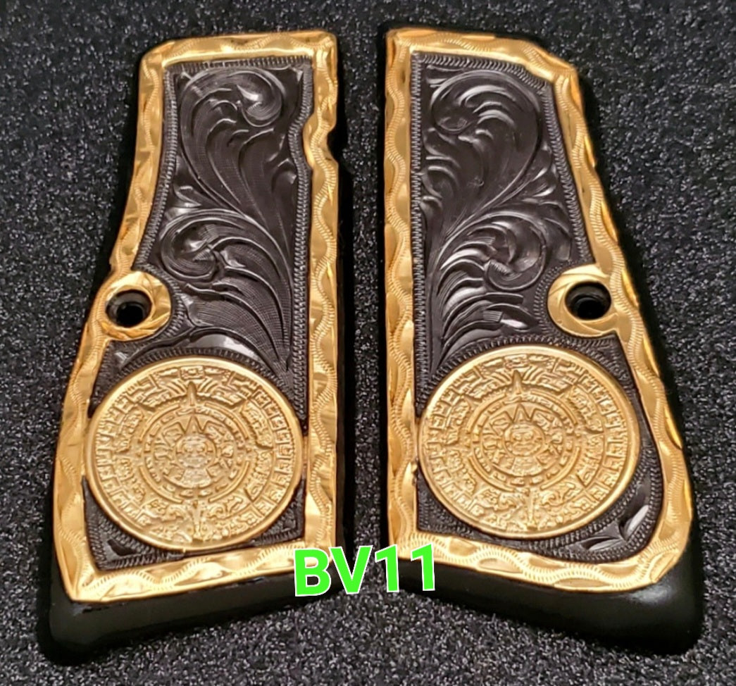 Browning highpower many mexican style grips cachas Handmade engraved 24k gold plated