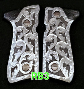 rameado Handmade engrave style premium mexican Beretta 92fs grips Cachas clasicas rameadas