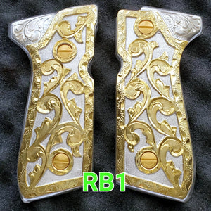 rameado Handmade engrave style premium mexican Beretta 92fs grips Cachas clasicas rameadas