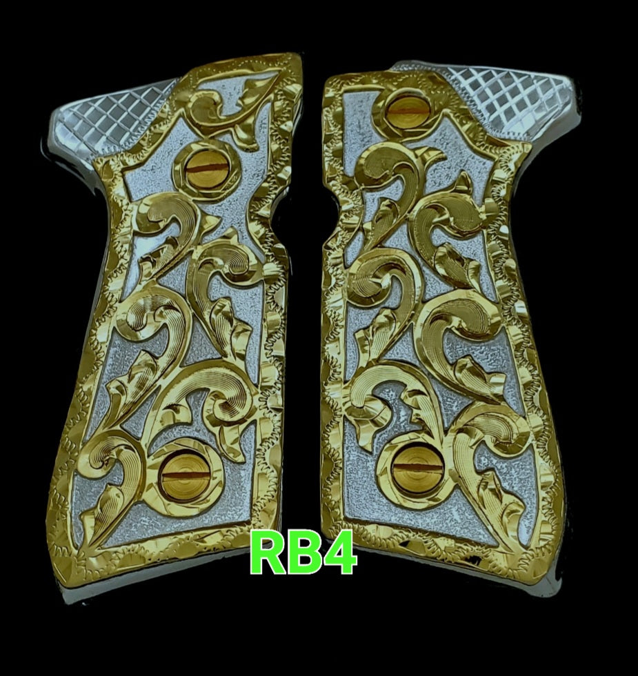 rameado Handmade engrave style premium mexican Beretta 92fs grips Cachas clasicas rameadas