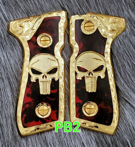 The punisher custom made beretta 92fs cachas pistol grips 24k gold Plated