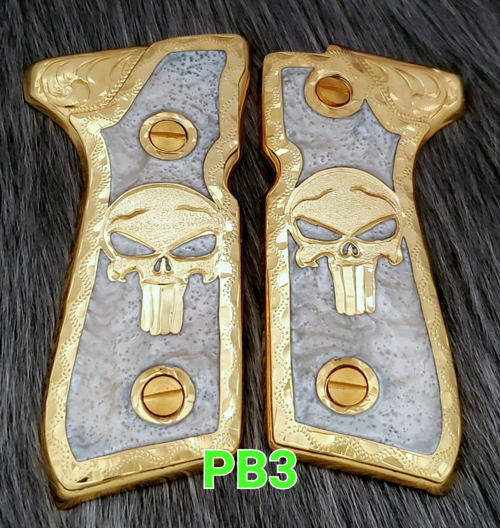 The punisher custom made beretta 92fs cachas pistol grips 24k gold Plated