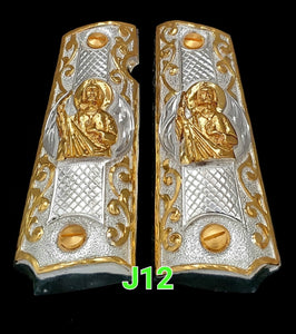 Cachas 1911 saint Jude narco mexican style government gun grips cachas 24k gold plated