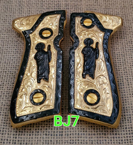 San judas saint jude custom made premium cachas pistol grips 24k gold Plated beretta 92fs