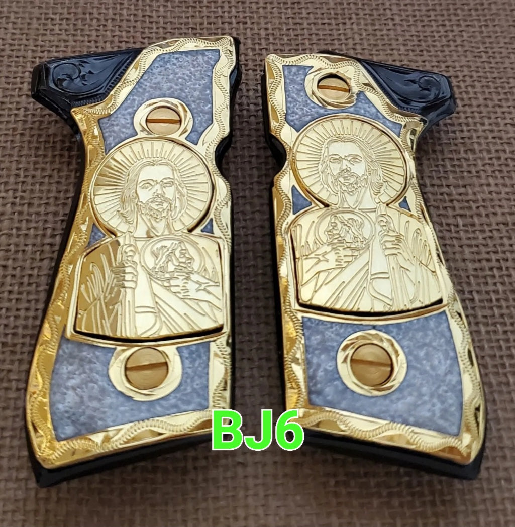 San judas saint jude custom made premium cachas pistol grips 24k gold Plated beretta 92fs