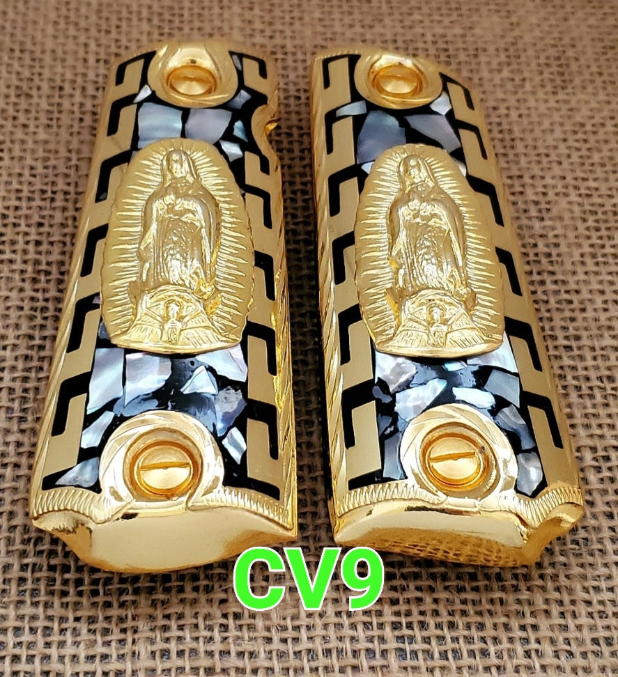 1911 cachas virgen mexican style government gun virgin mary grips 24k gold plated