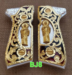 San judas saint jude custom made premium cachas pistol grips 24k gold Plated beretta 92fs