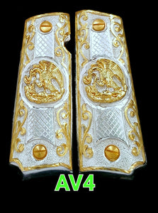 aguila mexicana eagle cachas 1911 Custom handmade Grips 24k plated 45/38 & any1911 full size